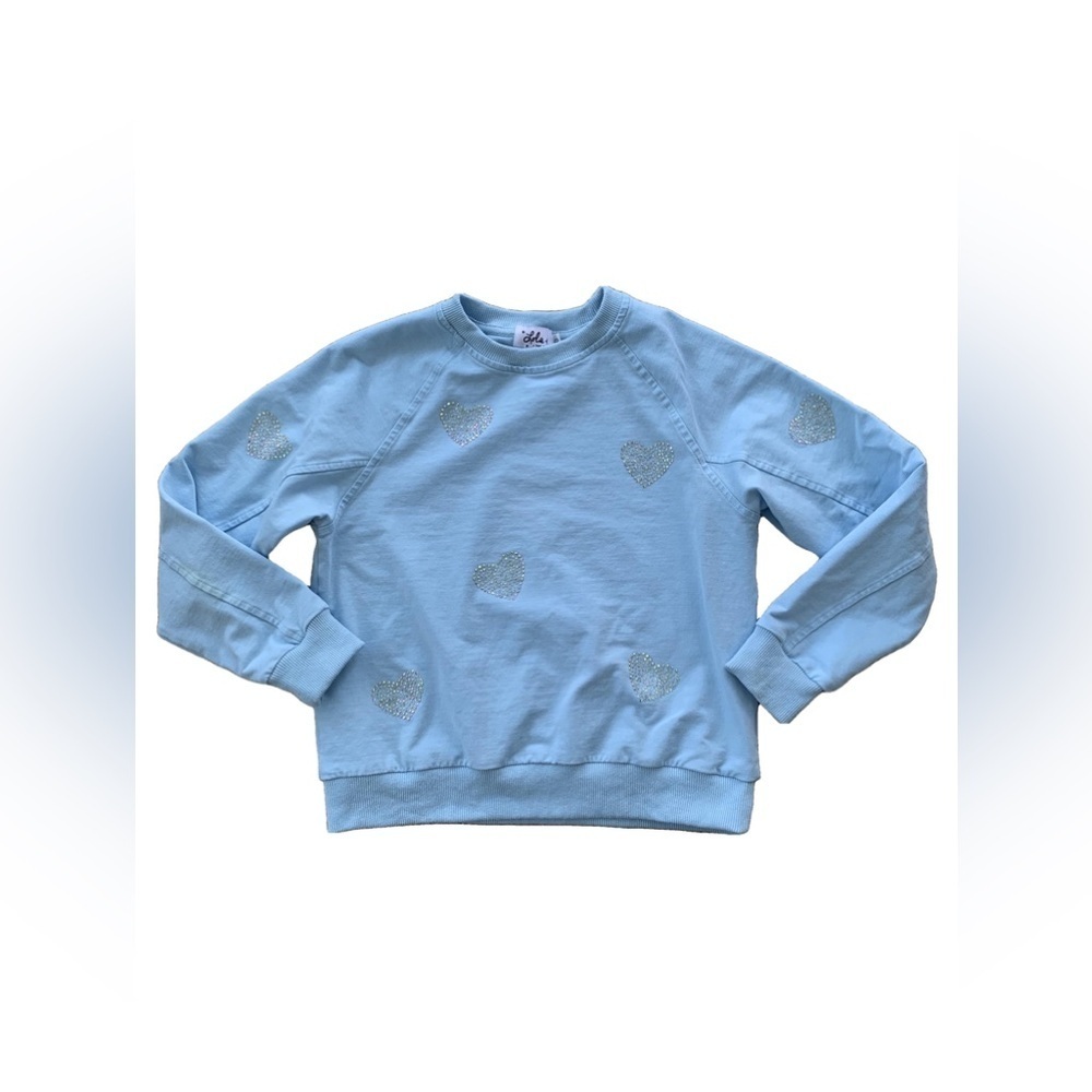Lola + the Boys Size 10 Sky Blue Sequin Heart Sweatshirt
